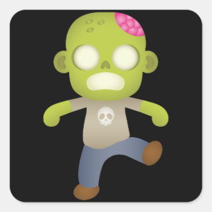 Pegatina Cuadrada Dibujo animado zombie lindo