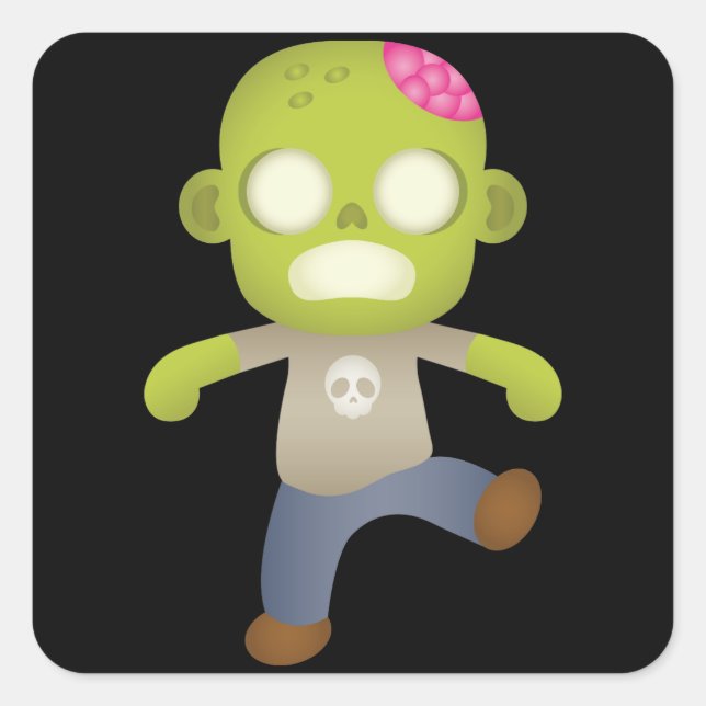 Pegatina Cuadrada Dibujo animado zombie lindo (Anverso)