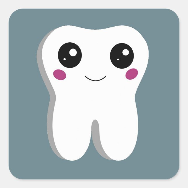 Pegatina Cuadrada Dibujo curado de dientes dentales felices (Anverso)