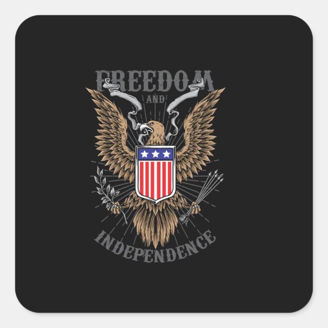 Pegatina Cuadrada dibujo de águila estadounidense (Anverso)