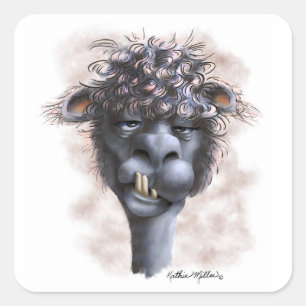Pegatina Cuadrada Dibujo de Alpaca Dementada