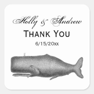 Pegatina Cuadrada Dibujo de ballenas del siglo XIX