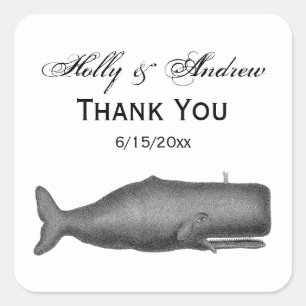 Pegatina Cuadrada Dibujo de ballenas del siglo XIX N