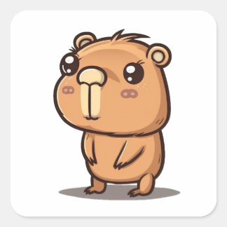 Pegatina Cuadrada Dibujo de capibara adorable