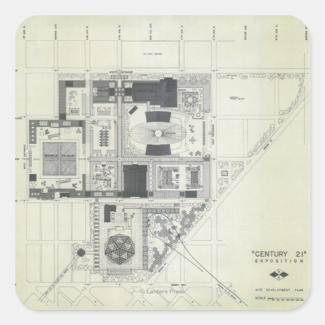 Pegatina Cuadrada Dibujo de concepto aéreo de la aguja espacial (Anverso)