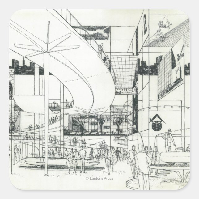 Pegatina Cuadrada Dibujo de concepto aéreo de la aguja espacial 2 (Anverso)