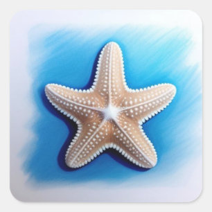 Pegatina Cuadrada Dibujo de crayón de estrella de mar