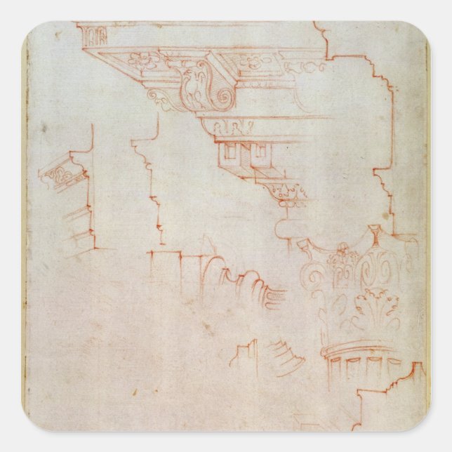 Pegatina Cuadrada Dibujo de detalles arquitectónicos (Anverso)