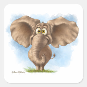 Pegatina Cuadrada Dibujo de elefante lindo