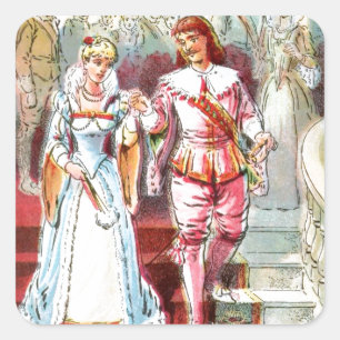 Pegatina Cuadrada Dibujo de época: Cenicienta y el príncipe