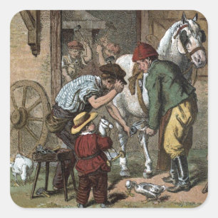 Pegatina Cuadrada Dibujo de época: La herradura de la herradura