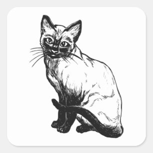 Pegatina Cuadrada Dibujo de gatito adorable gatito negro blanco