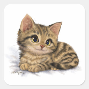 Pegatina Cuadrada Dibujo de gatito atigrado lindo