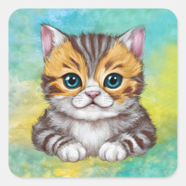 Pegatina Cuadrada Dibujo de gato