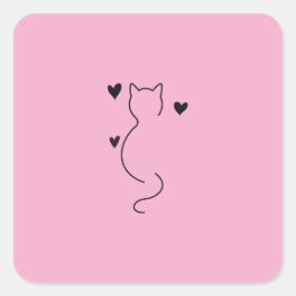Pegatina Cuadrada dibujo de gato gatito lindo con fondo de color ros