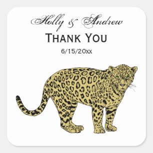 Pegatina Cuadrada Dibujo de gato manchado de leopardo guepardo vinta