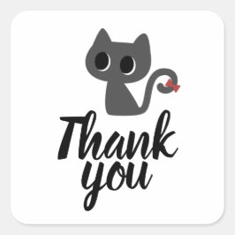 Pegatina Cuadrada Dibujo de gato negro adorable gracias