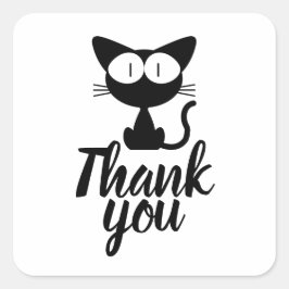 Pegatina Cuadrada Dibujo de gato negro lindo Gracias