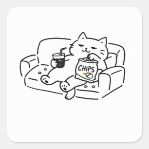 Pegatina Cuadrada Dibujo de gato perezoso