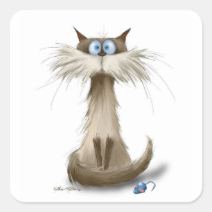 Pegatina Cuadrada Dibujo de gato siamés