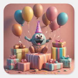Pegatina Cuadrada Dibujo de globos adorables