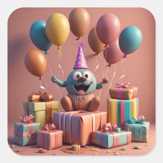 Pegatina Cuadrada Dibujo de globos adorables (Anverso)