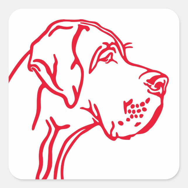 Pegatina Cuadrada Dibujo de Gran Danés (Anverso)