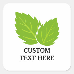 Pegatina Cuadrada Dibujo de hojas de menta verde personalizado