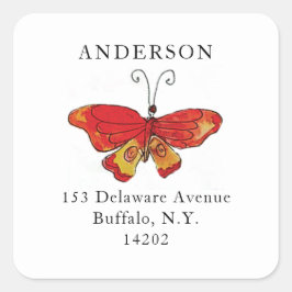 Pegatina Cuadrada Dibujo de la naturaleza de la mariposa de color ag