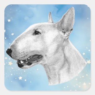 Pegatina Cuadrada Dibujo de lápiz de Bull Terrier