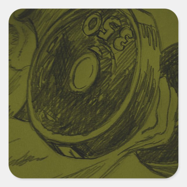 Pegatina Cuadrada Dibujo de lápiz de lápiz de fitness de edificio de (Anverso)