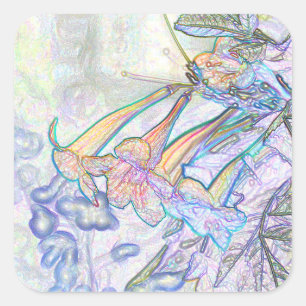 Pegatina Cuadrada Dibujo de las flores pasteles abstractas
