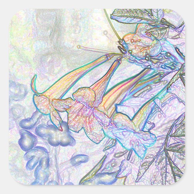 Pegatina Cuadrada Dibujo de las flores pasteles abstractas (Anverso)