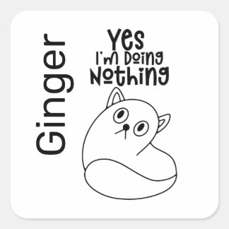 Pegatina Cuadrada Dibujo de línea de gato lindo Sí No estoy haciendo