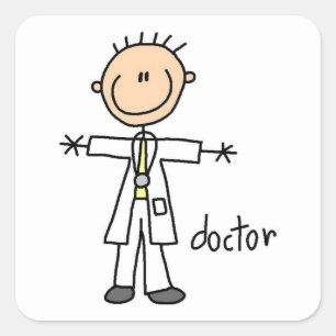 Pegatina Cuadrada Dibujo de médico en palitos