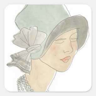 Pegatina Cuadrada Dibujo de moda - Mujer con Gorra