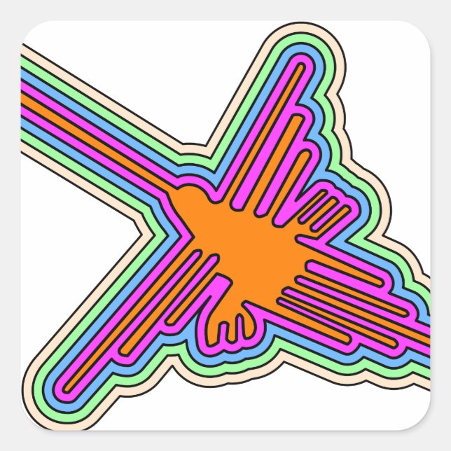 Pegatina Cuadrada Dibujo de Nazca Hummingbird Perú (Anverso)