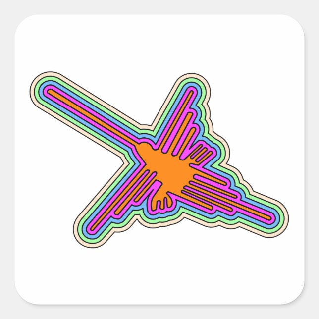 Pegatina Cuadrada Dibujo de Nazca Hummingbird Perú (Anverso)