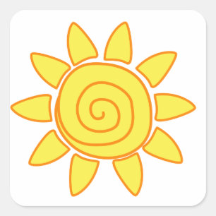Pegatina Cuadrada Dibujo de niños lindos Ilustración del sol