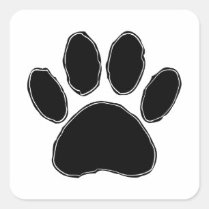 Pegatina Cuadrada Dibujo de pata de perro en negro