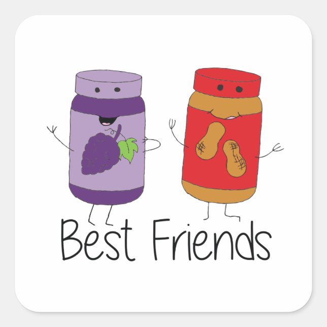 Pegatina Cuadrada Dibujo de PB y J Best Friends Pb y J BFF (Anverso)
