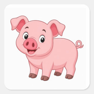 Pegatina Cuadrada Dibujo de personaje de cerdo de dibujos animados l
