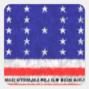 Pegatina Cuadrada Dibujo de pintura de aceite del atolón de Bikini