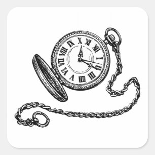 Pegatina Cuadrada Dibujo de reloj de bolsillo victoriano vintage