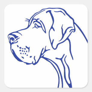 Pegatina Cuadrada dibujo de retrato de perro Gran Danés