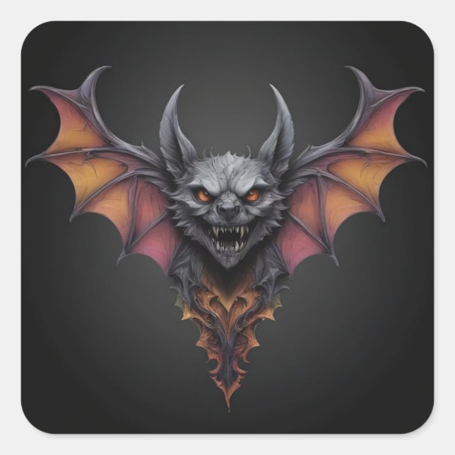 Pegatina Cuadrada Dibujo de tinta de barba aterrador, (Anverso)