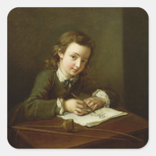 Pegatina Cuadrada Dibujo de un niño en una mesa
