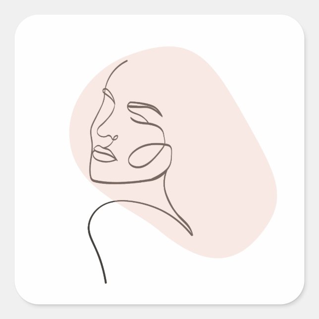 Pegatina Cuadrada Dibujo de una mujer de línea cara (Anverso)
