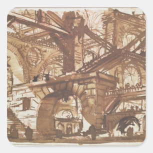 Pegatina Cuadrada Dibujo de una prisión imaginaria