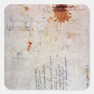 Pegatina Cuadrada Dibujo de una Urn y una figura con notas